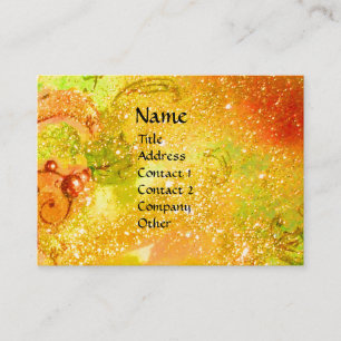 Carte De Visite PAPILLON MAGIQUE  jaune, marron, vert, paillettes 