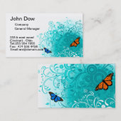 Carte De Visite Papillon moderne et VOL3 floral vert (Devant / Derrière)