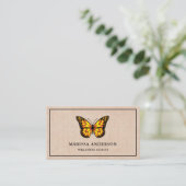Carte De Visite Papillon Monarch Orange Élégant Burlap Rustique (Debout devant)