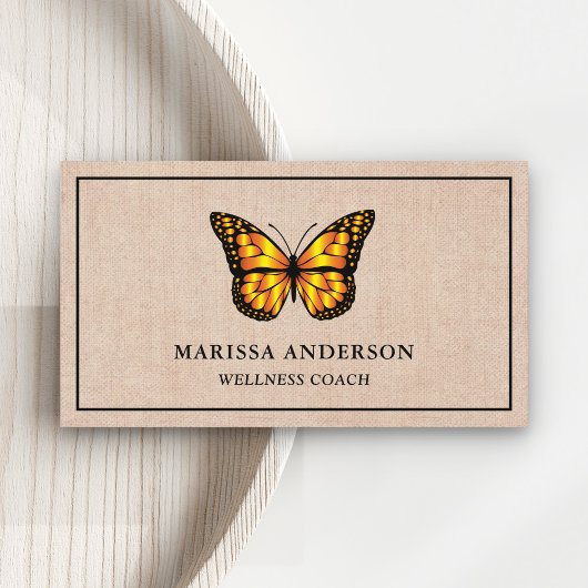 Carte De Visite Papillon Monarch Orange Élégant Burlap Rustique