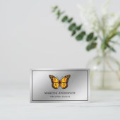 Carte De Visite Papillon Monarch Orange Élégant Feuille d'Argent (Debout devant)