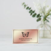 Carte De Visite Papillon noir à huile d'or Rose (Debout devant)