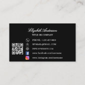 Carte De Visite Papillon noir argent QR code élégant script (Dos)