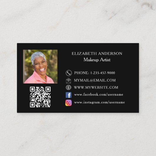 Carte De Visite Papillon noir or QR code photo (Dos)