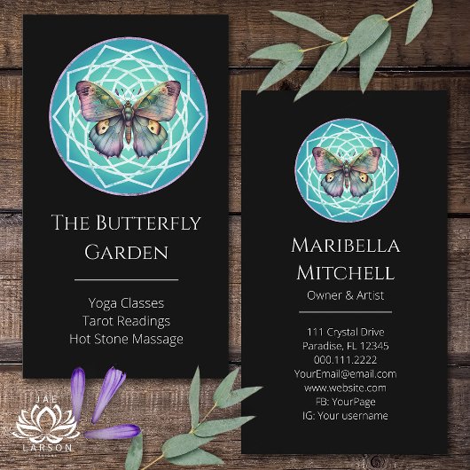 Carte De Visite Papillon Pourpre Indigo Mystique Mandala Turquoise