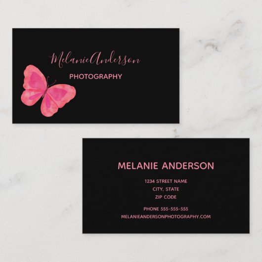 Carte de visite papillon rose (Devant / Derrière)