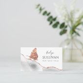 Carte De Visite papillon rose en or et agate blanche (Debout devant)