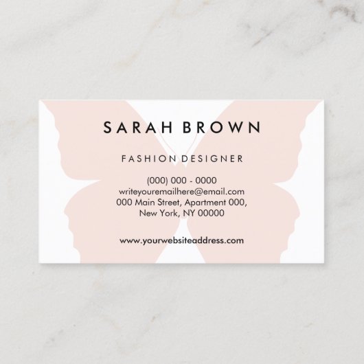 Carte De Visite Papillon rose Silhouette Simplement (Dos)
