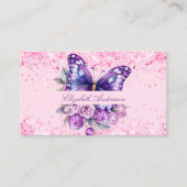 Carte De Visite Papillon rose violet code QR médias sociaux (Devant)