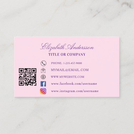 Carte De Visite Papillon rose violet code QR médias sociaux (Dos)