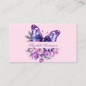 Carte De Visite Papillon rose violet code QR médias sociaux (Devant)