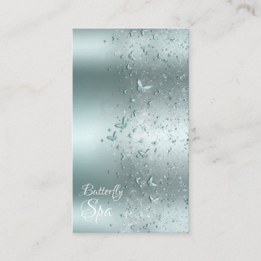 Carte De Visite Papillon scintillant sarcelle argenté aqua (Devant)