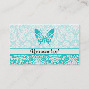 Carte De Visite Papillon turquoise ; Motif Damas