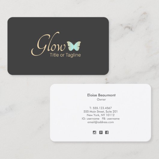 Carte De Visite Papillon Turquoise simple (Devant / Derrière)