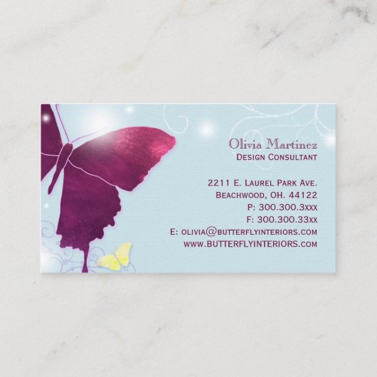 Carte De Visite Papillon violet bleu clair (Dos)