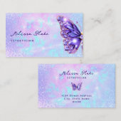 Carte De Visite papillon violet gemmes faux pastel parties scintil (Devant / Derrière)