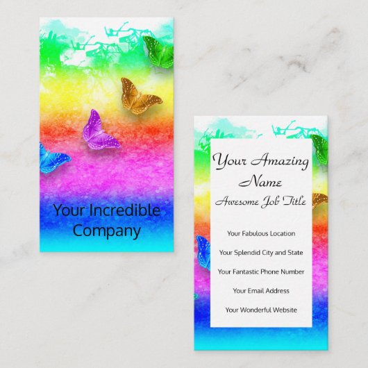 Carte De Visite Papillons arc-en-ciel peints (Devant / Derrière)