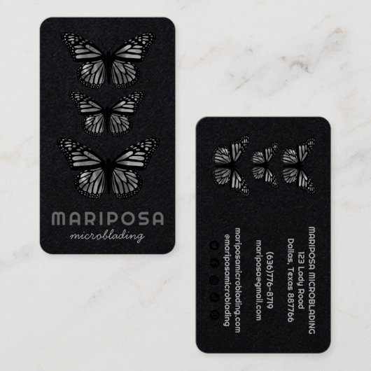 Carte De Visite Papillons Beauté Esthétique Salon Noir Blanc (Devant / Derrière)