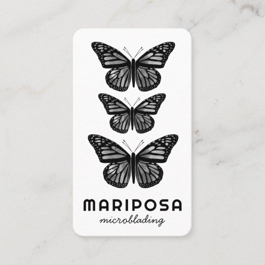 Carte De Visite Papillons Beauté Esthétique Salon QR Code BW (Devant)