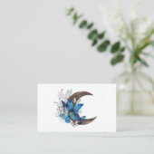 Carte De Visite Papillons bleus sur croissant en bois (Debout devant)