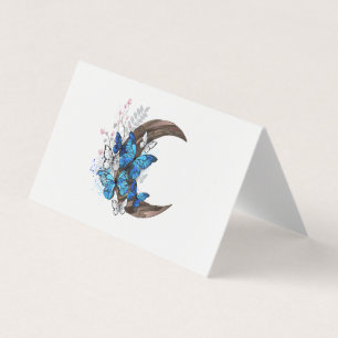 Carte De Visite Papillons bleus sur croissant en bois