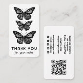Carte De Visite Papillons Commande client Merci QR Code B&W (Devant / Derrière)