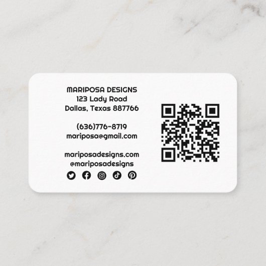 Carte De Visite Papillons Commande client Merci QR Code B&W (Dos)