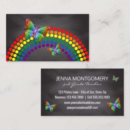 Carte De Visite Papillons d'arc-en-ciel du maître d'école | de (Devant / Derrière)