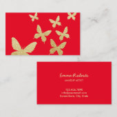 Carte De Visite Papillons d'or moderne Artiste de maquillage rouge (Devant / Derrière)