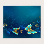 Carte De Visite Papillons d'or sur un Arrière - plan bleu (Extérieur déplié)