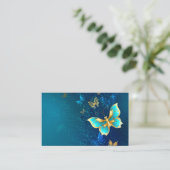 Carte De Visite Papillons d'or sur un Arrière - plan bleu (Debout devant)