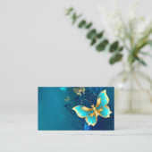 Carte De Visite Papillons d'or sur un Arrière - plan bleu (Debout devant)