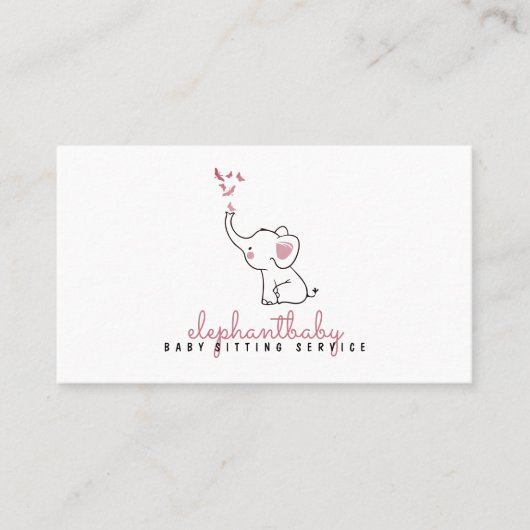 Carte De Visite Papillons éléphants roses (Devant)