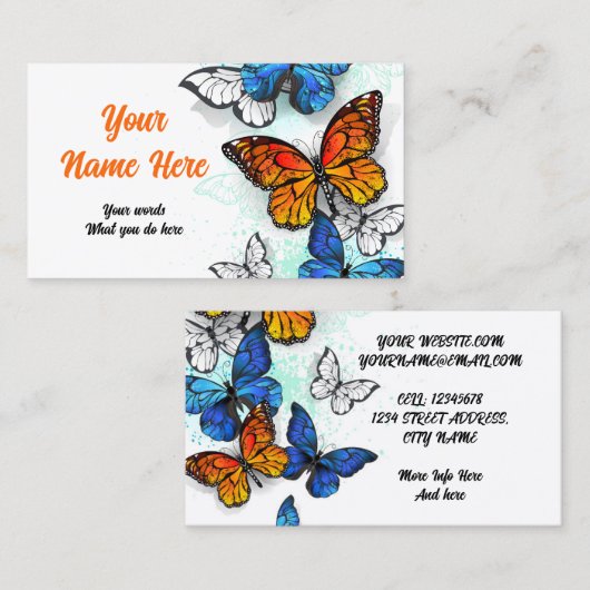 Carte De Visite Papillons Morpho et Monarques (Devant / Derrière)