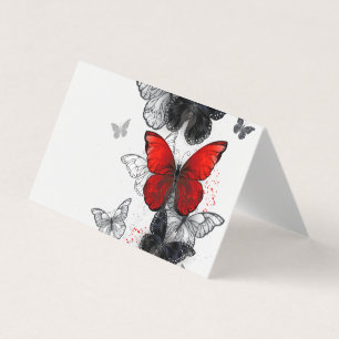 Carte De Visite Papillons Morpho Noirs et Rouges en Vol