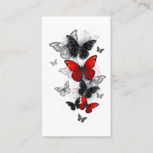 Carte De Visite Papillons Morpho Noirs et Rouges en Vol