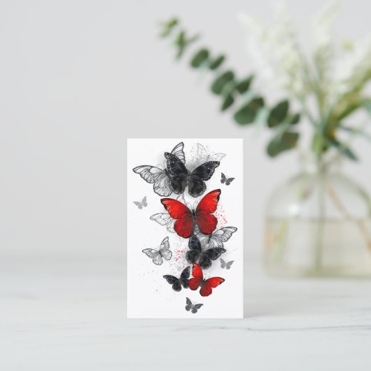 Carte De Visite Papillons noirs et rouges volants (Debout devant)