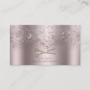 Carte De Visite Papillons Rose Or Argent Ciseaux Styliste