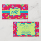 Carte De Visite Papillons Whimsy moderne sur Monogramme rouge pers (Devant / Derrière)