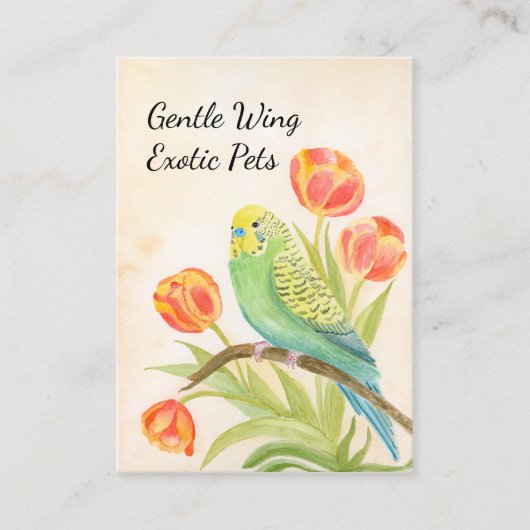 Carte De Visite Parakeet with Tulips Exotic Pets (Devant)