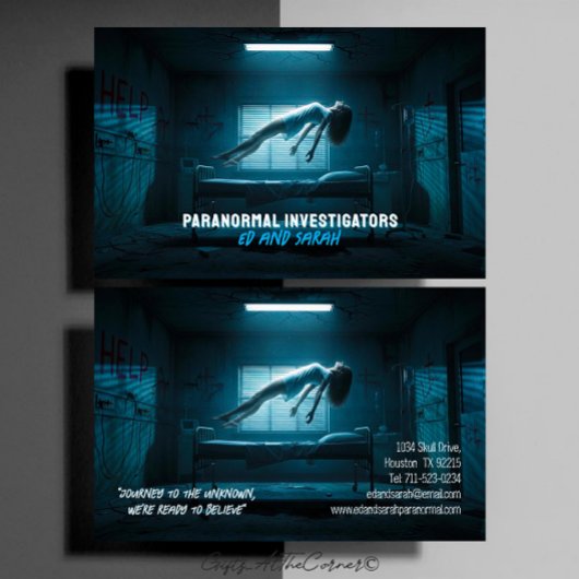 Carte De Visite Paranormal Investigators Eerie Ghost Levitating