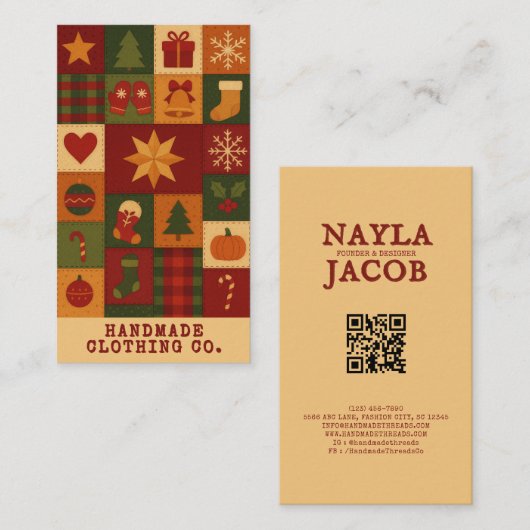 Carte De Visite Parcelle rouge vert Patchwork Rustique Ferme Flora (Devant / Derrière)