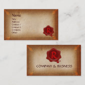 CARTE DE VISITE PARCHEMENT BROWN ANTIQUE, MONOGRAMME DE SCEAU DE C (Devant / Derrière)