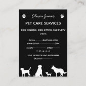 Carte De Visite Pare chien monochrome pour animaux domestiques ser (Dos)