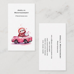 Carte De Visite Paresseux mignon conduisant une décapotable rose