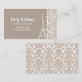 Carte De Visite Paris ; Motif Damas couleur amande (Devant / Derrière)