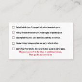 Carte De Visite Parking Incorrectly complaint card (Dos)