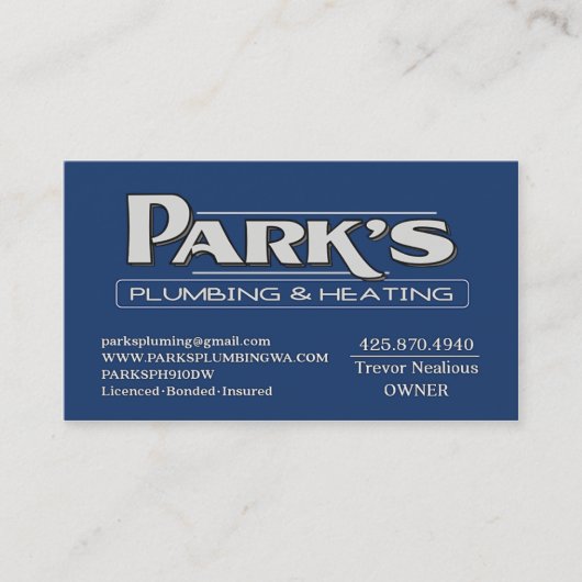 Carte De Visite ParksPlumbing II (Devant)