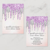 Carte De Visite *~* PARTIES SCINTILLANT à goutte MAGENTA en ARGENT (Devant / Derrière)