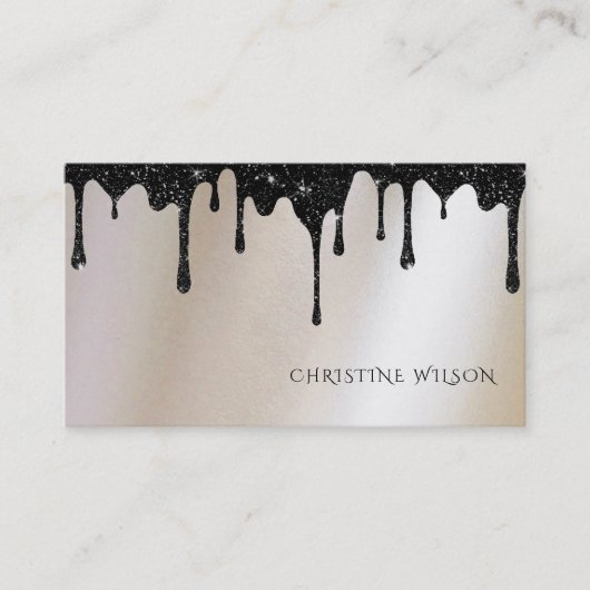 Carte De Visite parties scintillant à goutte noire sur fausse feui (Devant)
